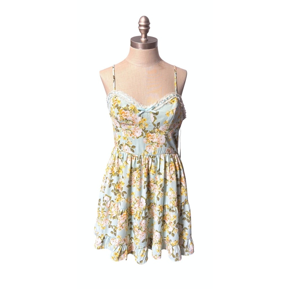 Inspired Hearts NWT Juniors XL Mint Green Floral Coquette Bustier Mini Dress